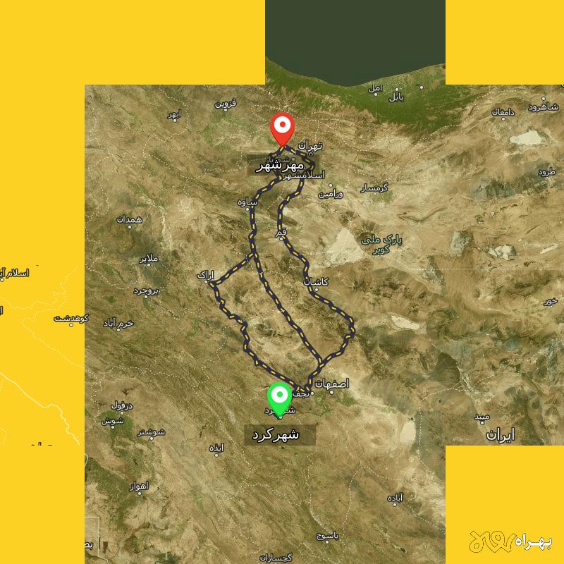 مسافت و فاصله مهرشهر - کرج تا شهرکرد از ۳ مسیر - اردیبهشت ۱۴۰۳