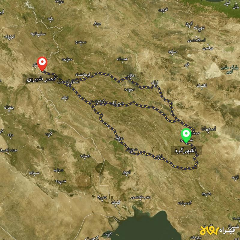 مسافت و فاصله قصر شیرین - کرمانشاه تا شهرکرد از ۳ مسیر - بهمن ۱۴۰۳