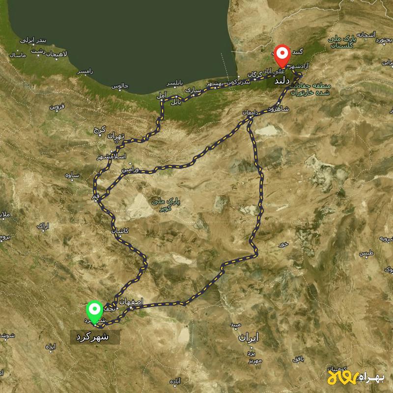 مسافت و فاصله دلند - گلستان تا شهرکرد از ۳ مسیر - دی ۱۴۰۳