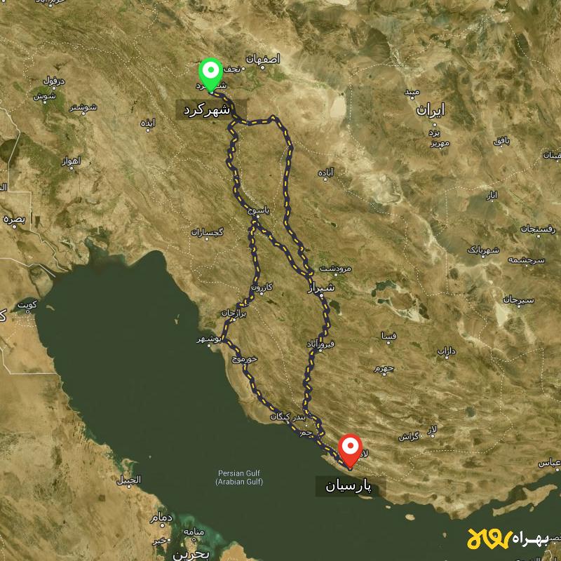 مسافت و فاصله پارسیان - هرمزگان تا شهرکرد از ۳ مسیر - اردیبهشت ۱۴۰۳