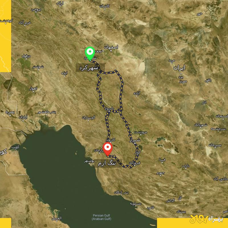 مسافت و فاصله تنگ ارم - بوشهر تا شهرکرد از ۳ مسیر - آذر ۱۴۰۳