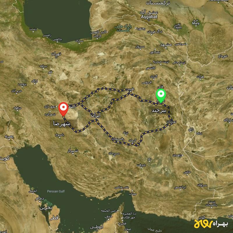 مسافت و فاصله شهرضا - اصفهان تا بیرجند از ۳ مسیر - اردیبهشت ۱۴۰۳