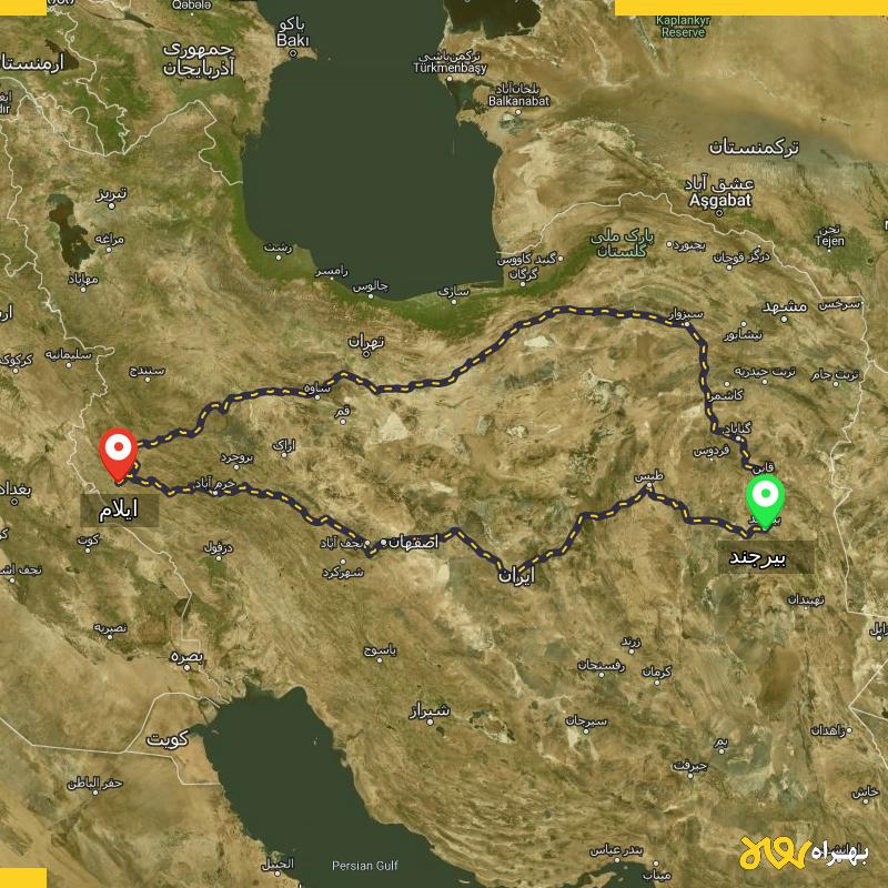 مسافت و فاصله ایلام تا بیرجند از ۲ مسیر - اردیبهشت ۱۴۰۳