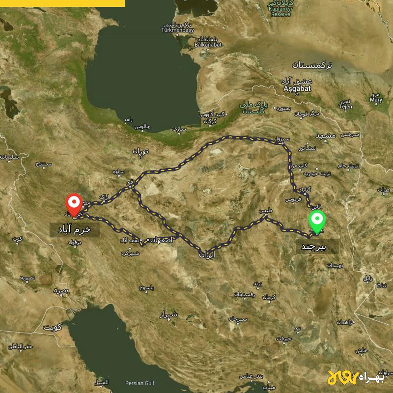 مسافت و فاصله خرم آباد تا بیرجند از ۳ مسیر - مرداد ۱۴۰۳