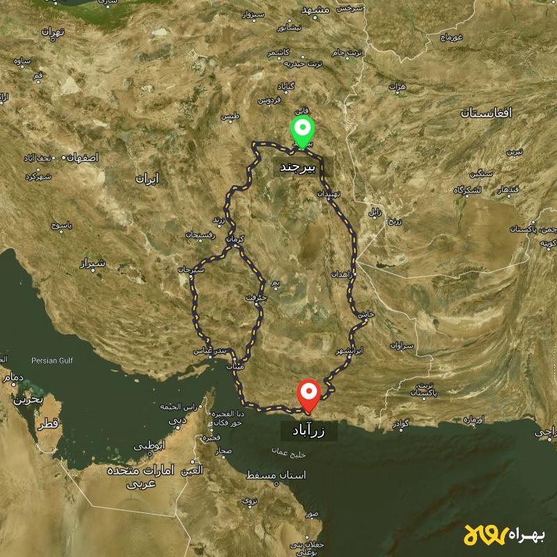 مسافت و فاصله زرآباد - سیستان و بلوچستان تا بیرجند از ۳ مسیر - بهمن ۱۴۰۳