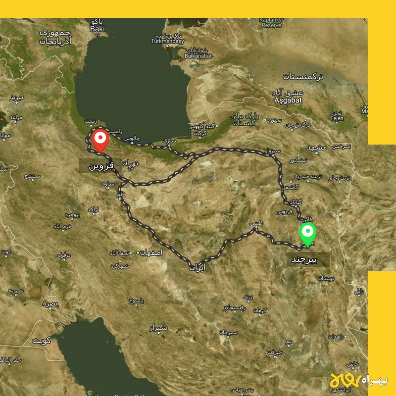 مسافت و فاصله قزوین تا بیرجند از ۳ مسیر - اردیبهشت ۱۴۰۳