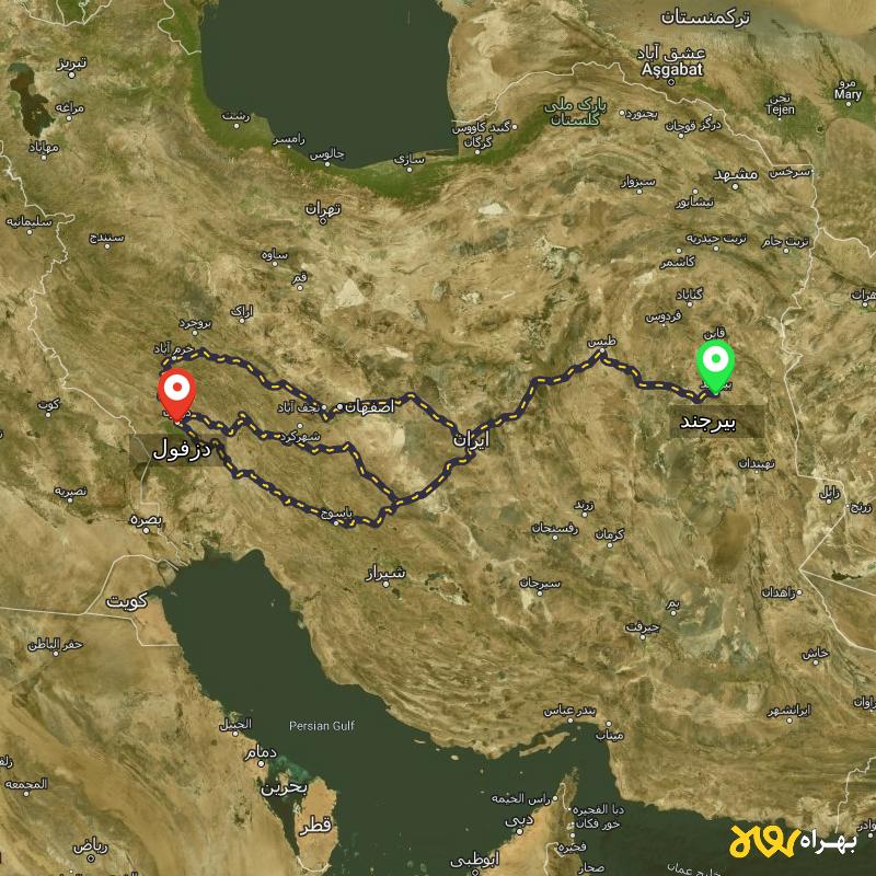 مسافت و فاصله دزفول تا بیرجند از ۳ مسیر - اردیبهشت ۱۴۰۳