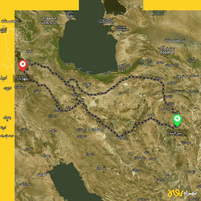 مسافت و فاصله مهاباد - آذربایجان غربی تا بیرجند از ۳ مسیر - دی ۱۴۰۳