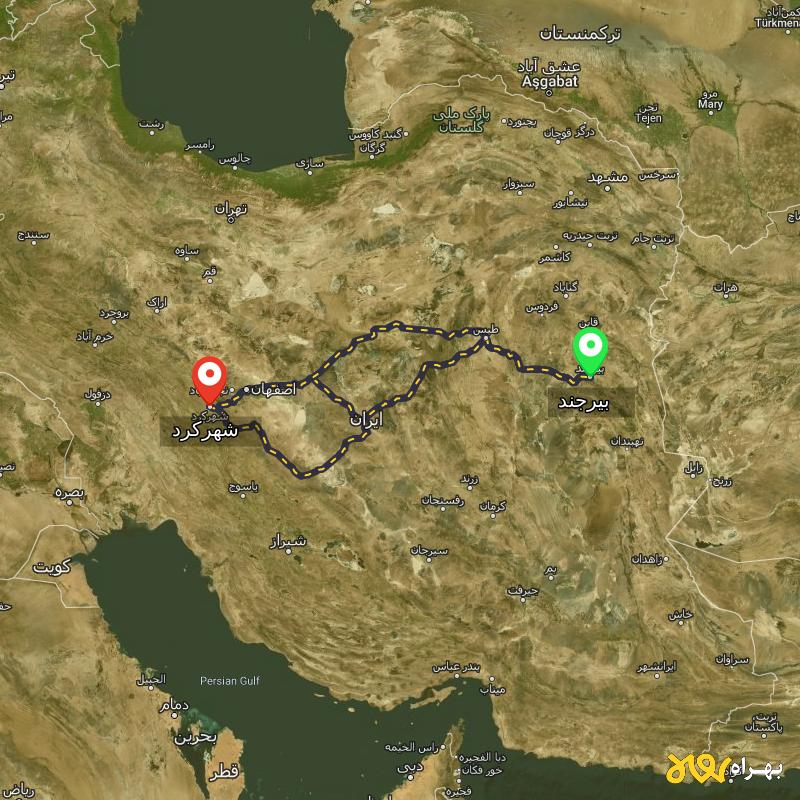 مسافت و فاصله شهرکرد تا بیرجند از 3 مسیر - مسیریاب بهراه