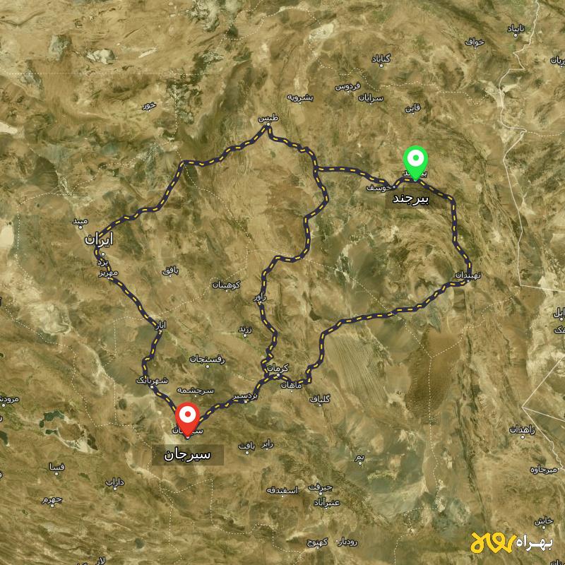 مسافت و فاصله سیرجان تا بیرجند از ۳ مسیر - آذر ۱۴۰۳
