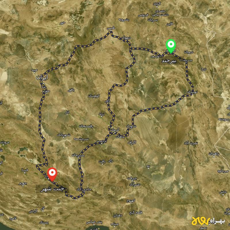 مسافت و فاصله جنت شهر - فارس تا بیرجند از ۳ مسیر - دی ۱۴۰۳