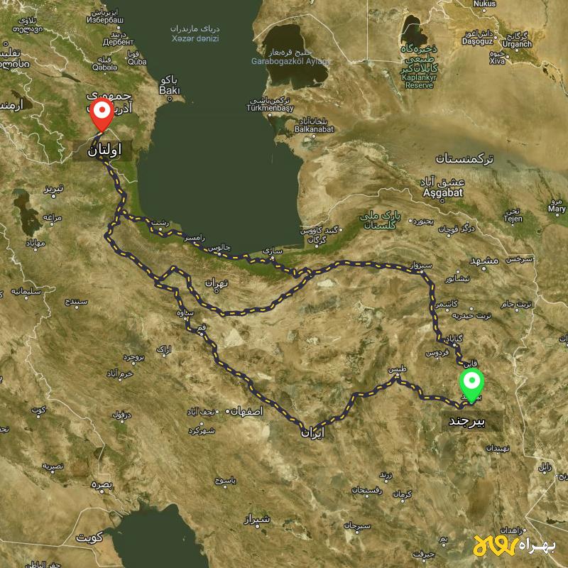 مسافت و فاصله اولتان - اردبیل تا بیرجند از ۳ مسیر - شهریور ۱۴۰۳