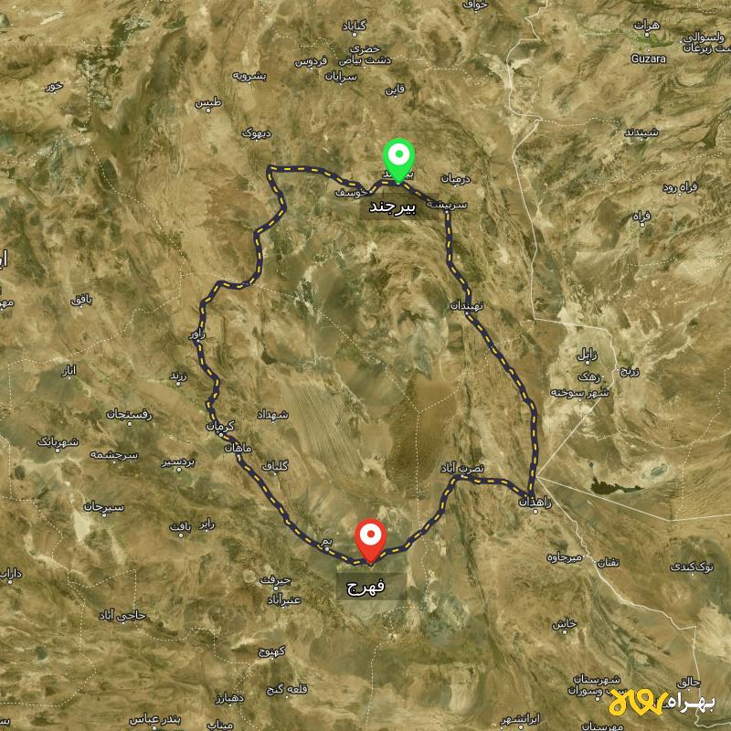 مسافت و فاصله فهرج - کرمان تا بیرجند از ۲ مسیر - مرداد ۱۴۰۳