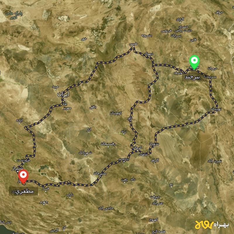 مسافت و فاصله مظفری - فارس تا بیرجند از ۳ مسیر - مرداد ۱۴۰۳