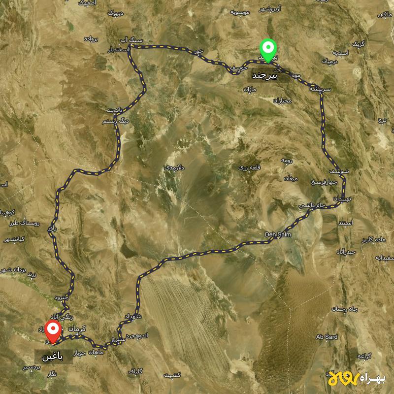 مسافت و فاصله باغین - کرمان تا بیرجند از ۲ مسیر - آذر ۱۴۰۳