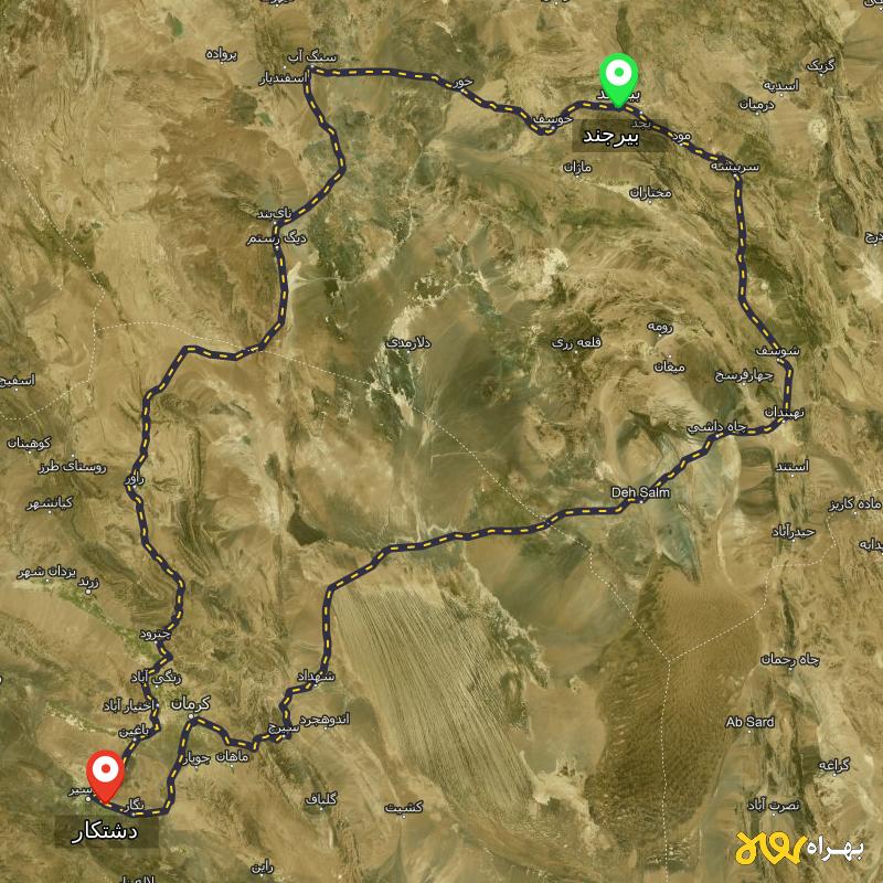 مسافت و فاصله دشتکار - کرمان تا بیرجند از ۲ مسیر - مهر ۱۴۰۳