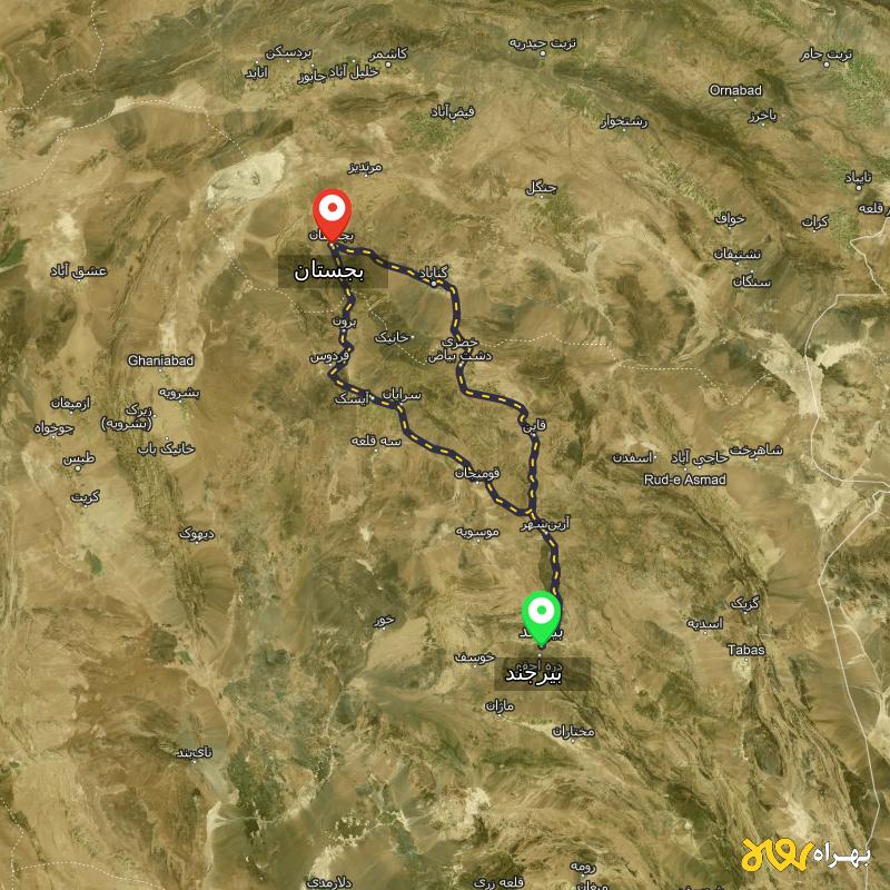 مسافت و فاصله بجستان - خراسان رضوی تا بیرجند از ۲ مسیر - اردیبهشت ۱۴۰۳