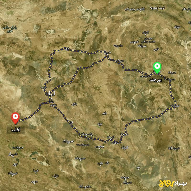 مسافت و فاصله اقلید - فارس تا بیرجند از ۳ مسیر - دی ۱۴۰۳