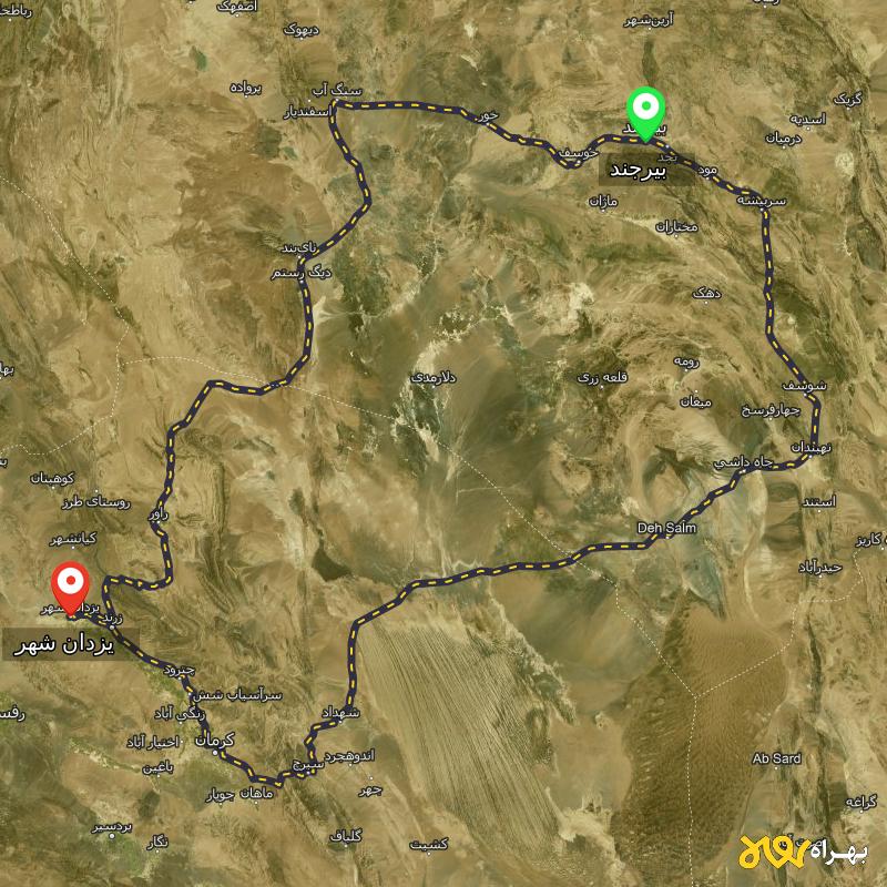 مسافت و فاصله یزدان شهر - کرمان تا بیرجند از ۲ مسیر - آذر ۱۴۰۳