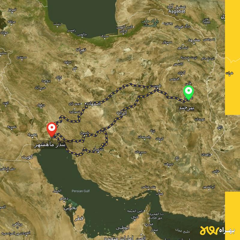 مسافت و فاصله بندر ماهشهر - خوزستان تا بیرجند از ۳ مسیر - اردیبهشت ۱۴۰۳