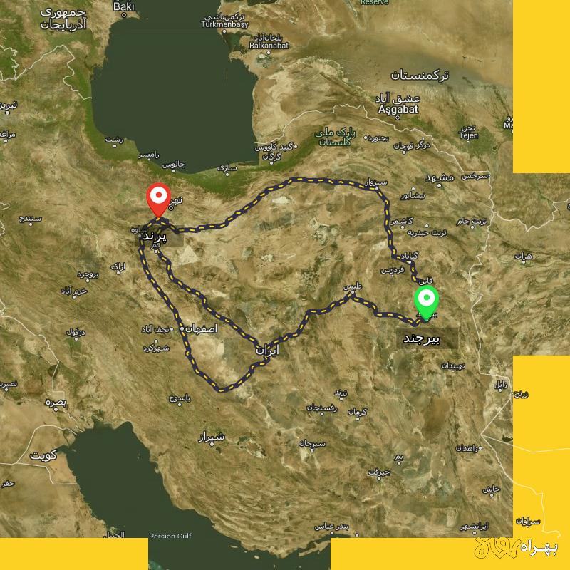 مسافت و فاصله پرند تا بیرجند از ۳ مسیر - مرداد ۱۴۰۳