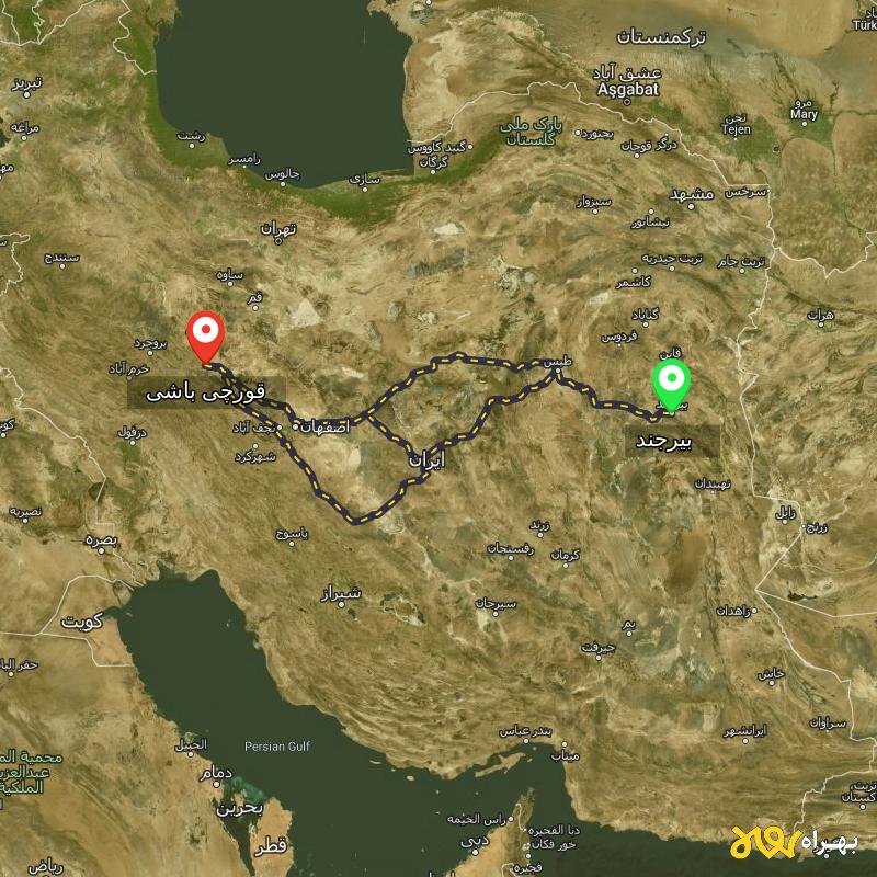 مسافت و فاصله قورچی باشی - مرکزی تا بیرجند از ۳ مسیر - دی ۱۴۰۳