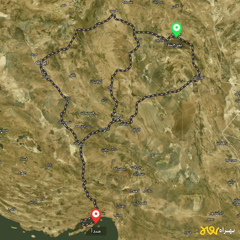 مسافت و فاصله شهر قشم - هرمزگان تا بیرجند از 3 مسیر - مسیریاب بهراه