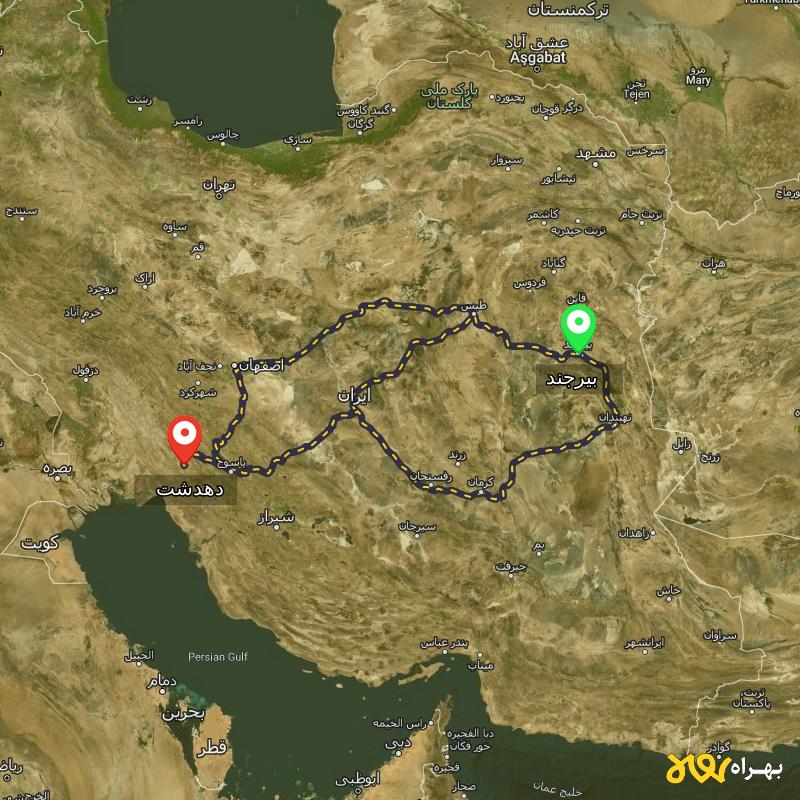 مسافت و فاصله دهدشت - کهگیلویه و بویر احمد تا بیرجند از ۳ مسیر - مرداد ۱۴۰۳