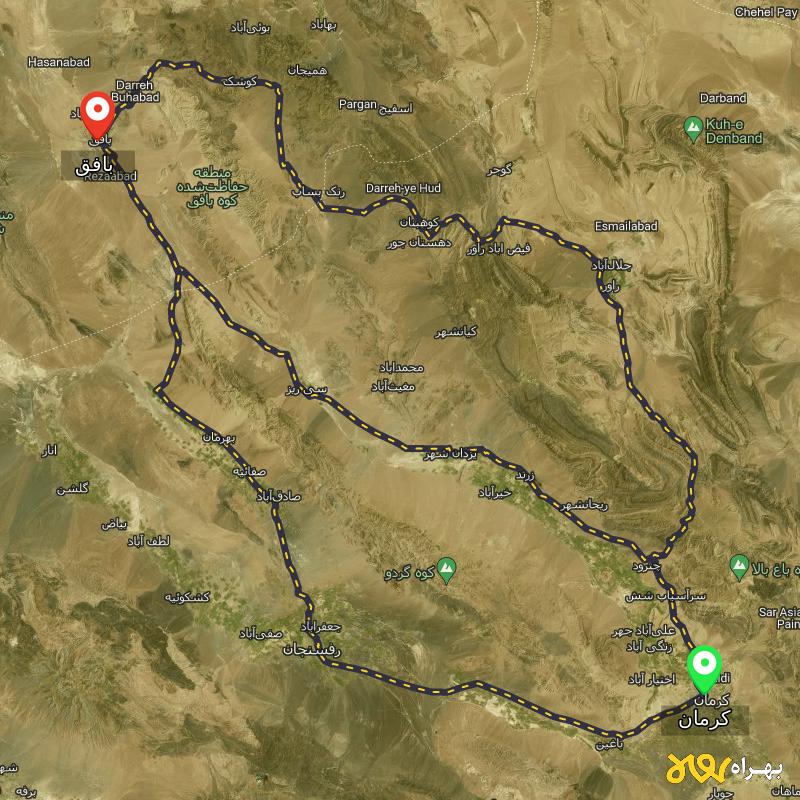 مسافت و فاصله بافق - یزد تا کرمان از ۳ مسیر - اردیبهشت ۱۴۰۳