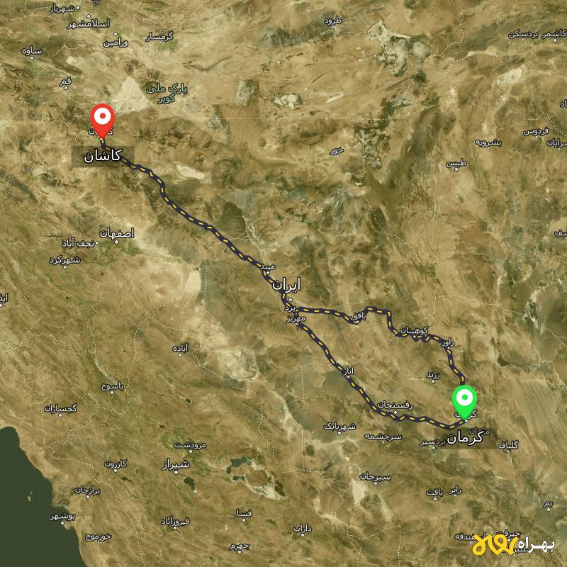 مسافت و فاصله کاشان تا کرمان از ۲ مسیر - اردیبهشت ۱۴۰۳