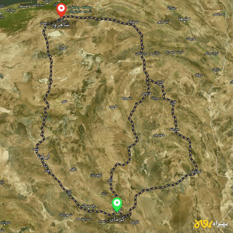 مسافت و فاصله شاهرود تا کرمان از ۳ مسیر - اردیبهشت ۱۴۰۳