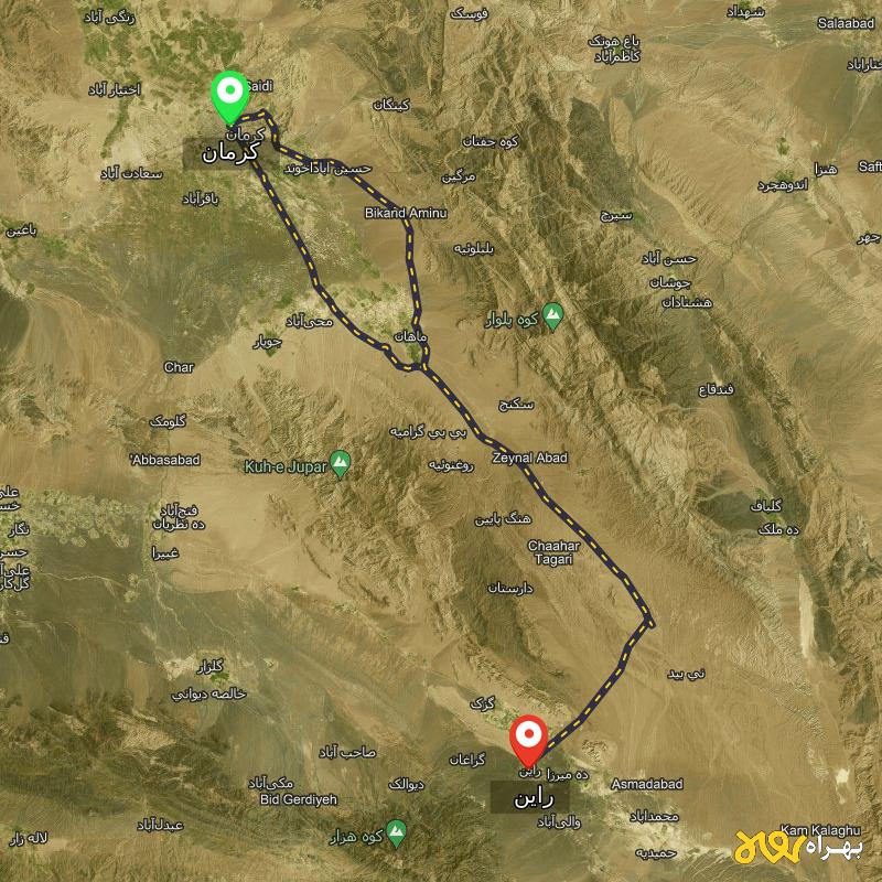 مسافت و فاصله راین - دهستان راین تا کرمان از ۲ مسیر - اردیبهشت ۱۴۰۳