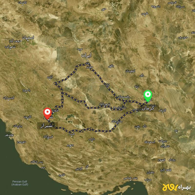 مسافت و فاصله شیراز تا کرمان از ۳ مسیر - اردیبهشت ۱۴۰۳