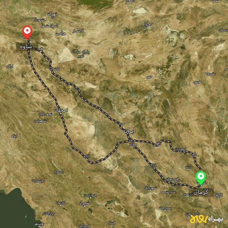 مسافت و فاصله ساوه تا کرمان از ۳ مسیر - آبان ۱۴۰۳