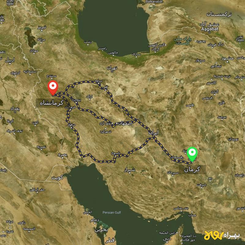 مسافت و فاصله کرمانشاه تا کرمان از ۳ مسیر - مهر ۱۴۰۳
