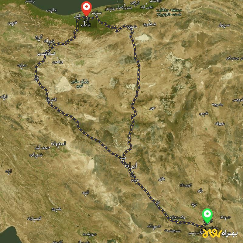مسافت و فاصله بابل تا کرمان از ۲ مسیر - مرداد ۱۴۰۳
