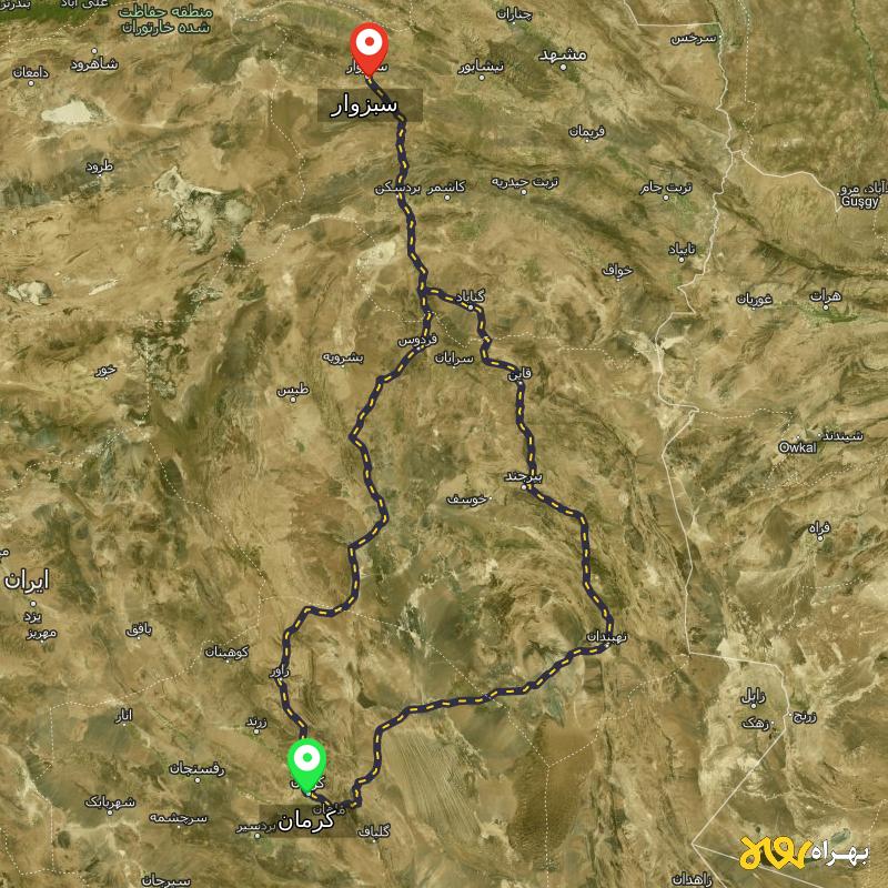 مسافت و فاصله سبزوار تا کرمان از ۲ مسیر - اردیبهشت ۱۴۰۳