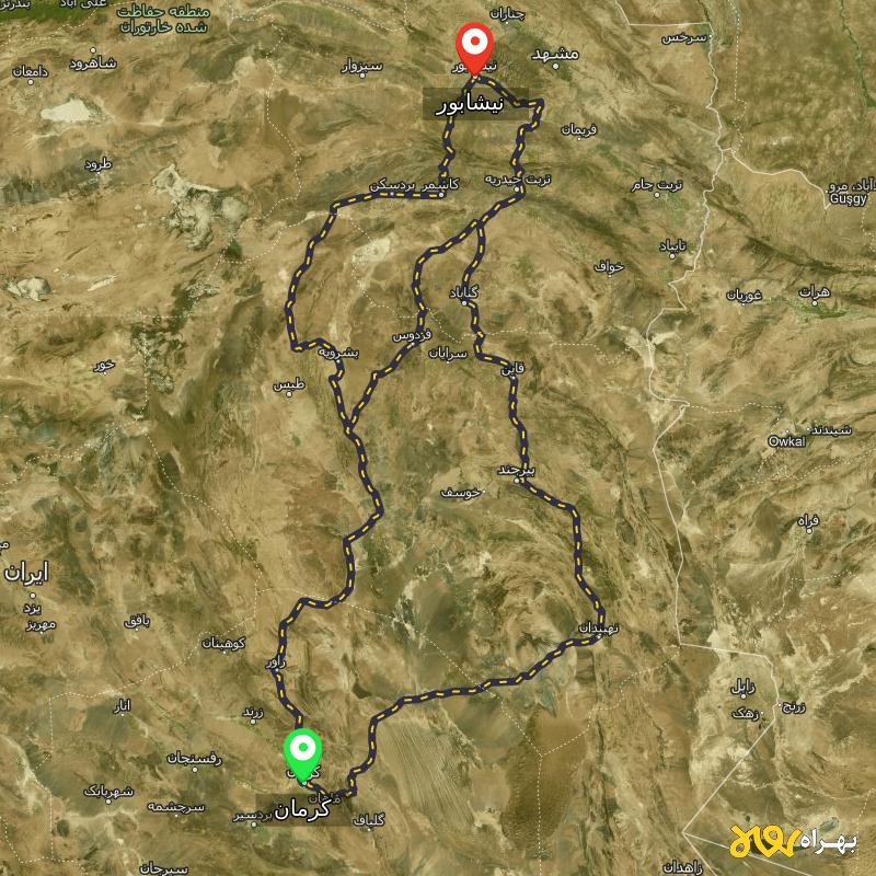 مسافت و فاصله نیشابور تا کرمان از ۳ مسیر - اردیبهشت ۱۴۰۳