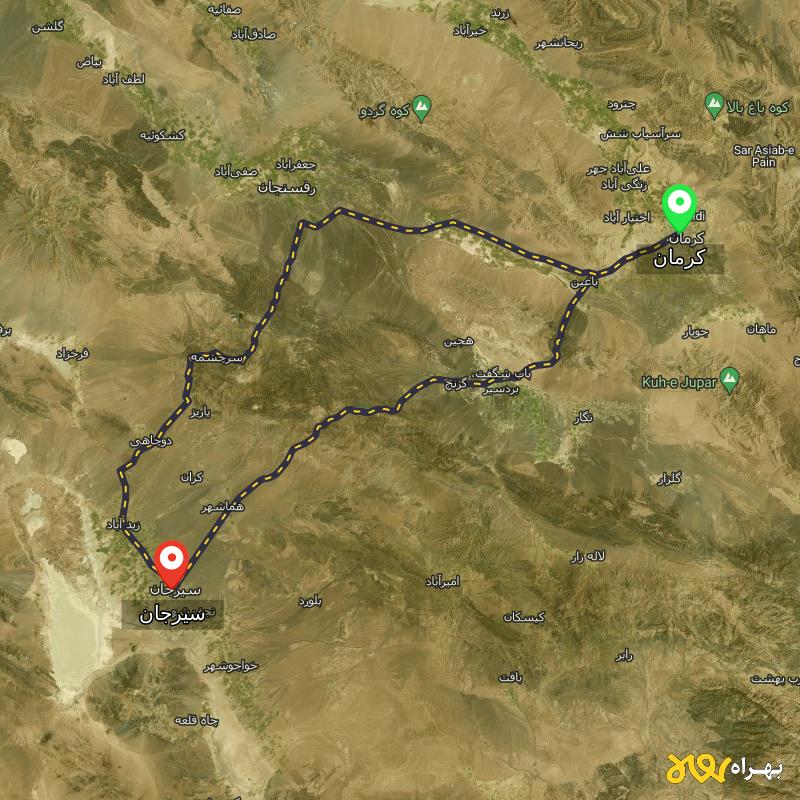 مسافت و فاصله سیرجان تا کرمان از ۲ مسیر - مرداد ۱۴۰۳