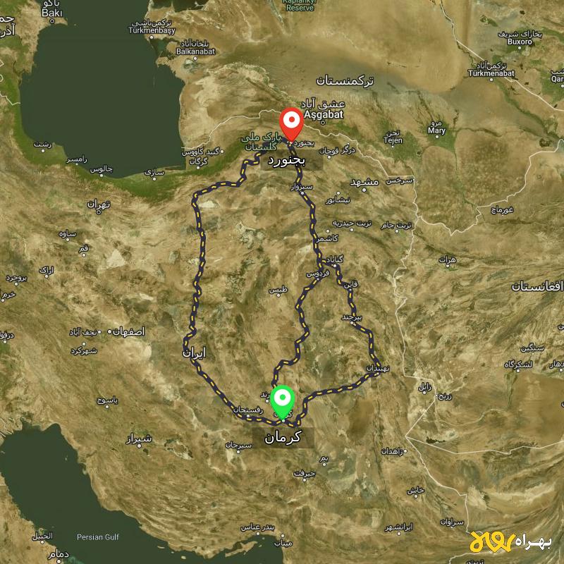 مسافت و فاصله بجنورد تا کرمان از 3 مسیر - مسیریاب بهراه