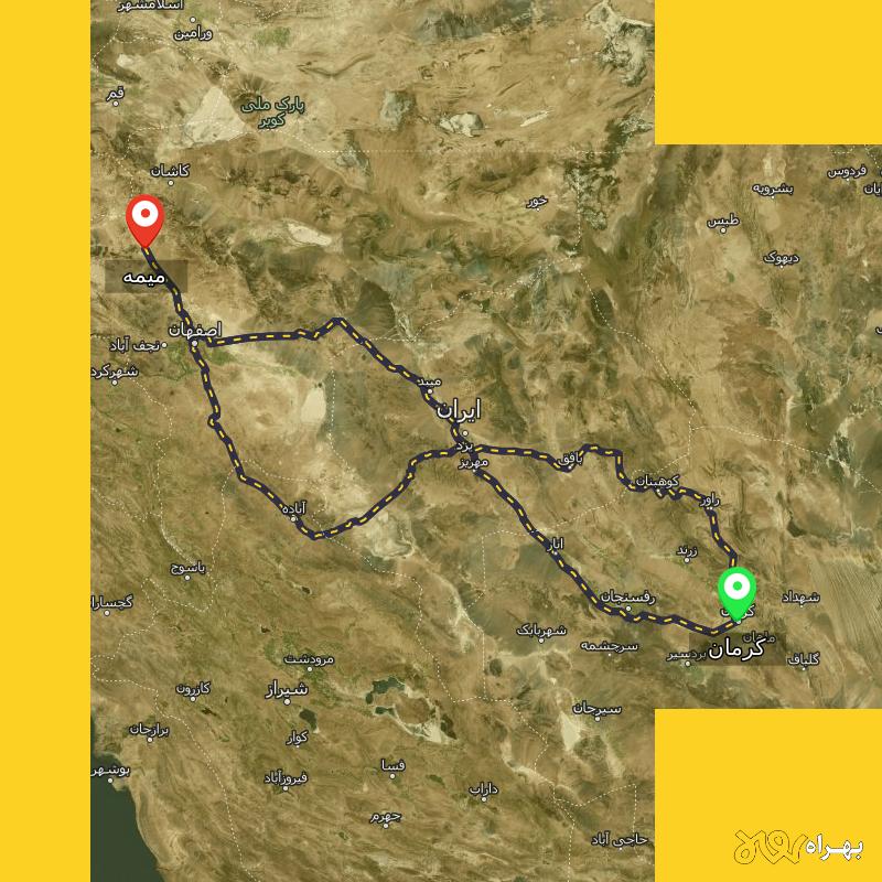 مسافت و فاصله میمه - اصفهان تا کرمان از ۳ مسیر - آذر ۱۴۰۳