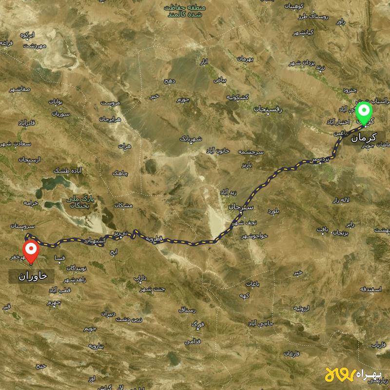 مسافت و فاصله خاوران - فارس تا کرمان - آبان ۱۴۰۳