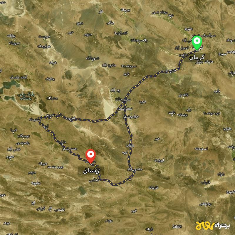 مسافت و فاصله رستاق - فارس تا کرمان از ۲ مسیر - مهر ۱۴۰۳