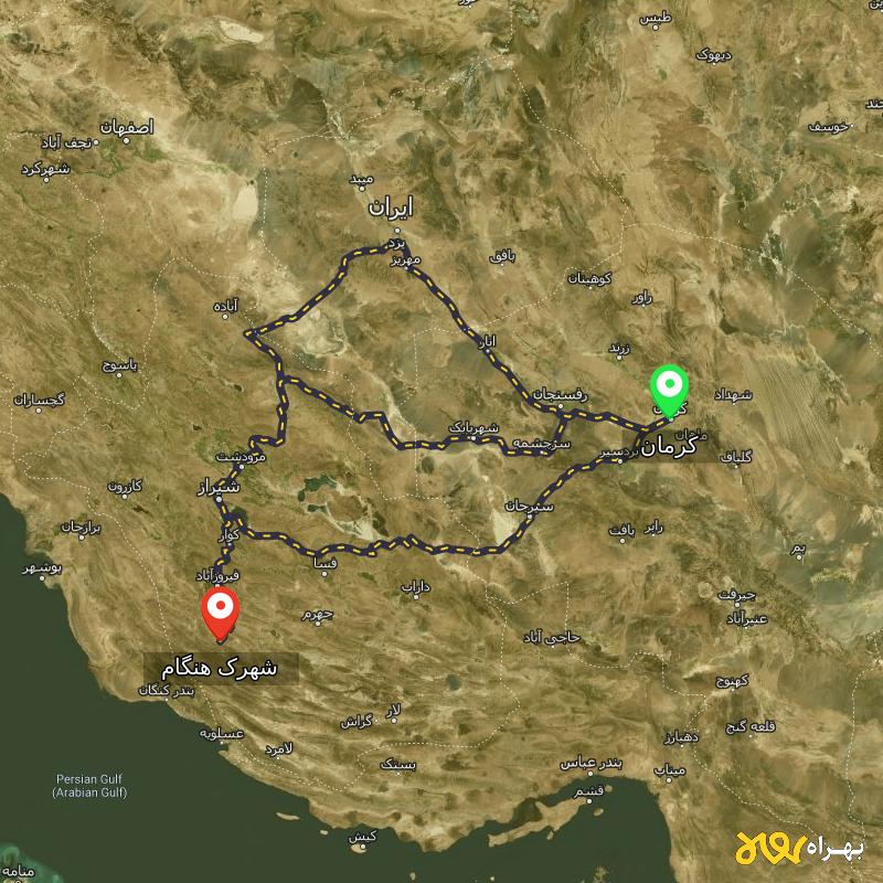 مسافت و فاصله شهرک هنگام - فارس تا کرمان از ۳ مسیر - مرداد ۱۴۰۳