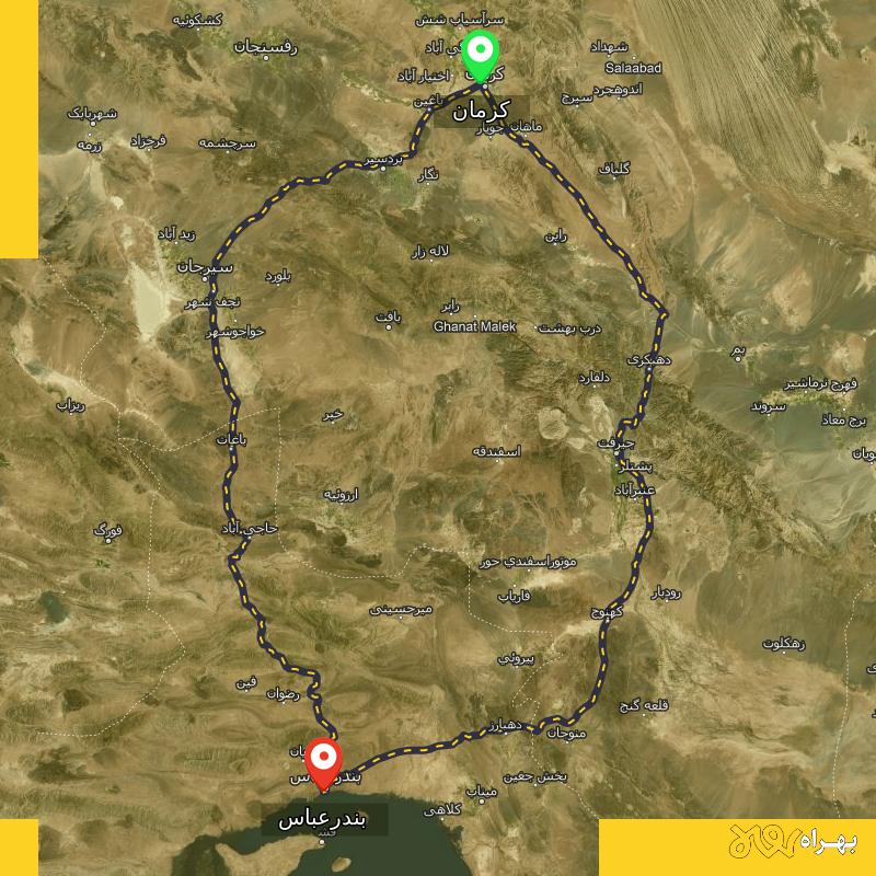 مسافت و فاصله بندرعباس تا کرمان از ۲ مسیر - اردیبهشت ۱۴۰۳