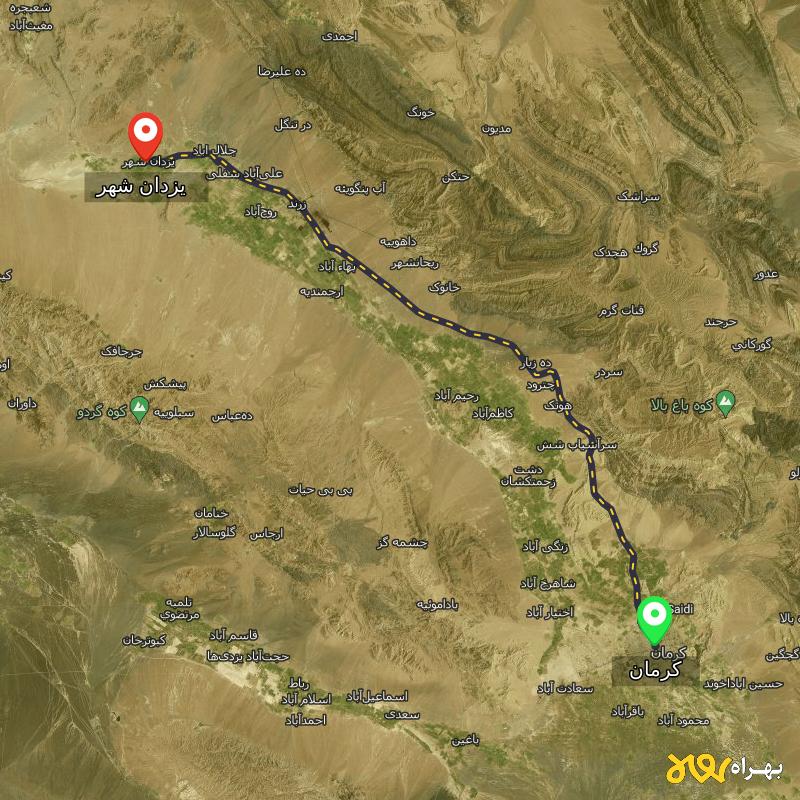 مسافت و فاصله یزدان شهر - کرمان تا کرمان - آذر ۱۴۰۳