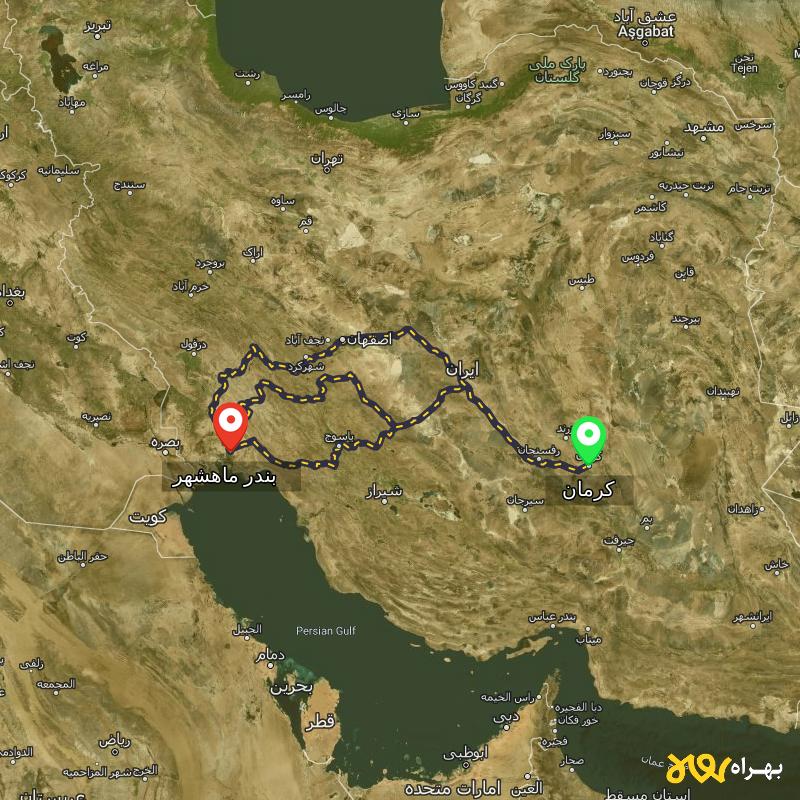 مسافت و فاصله بندر ماهشهر - خوزستان تا کرمان از ۳ مسیر - اردیبهشت ۱۴۰۳