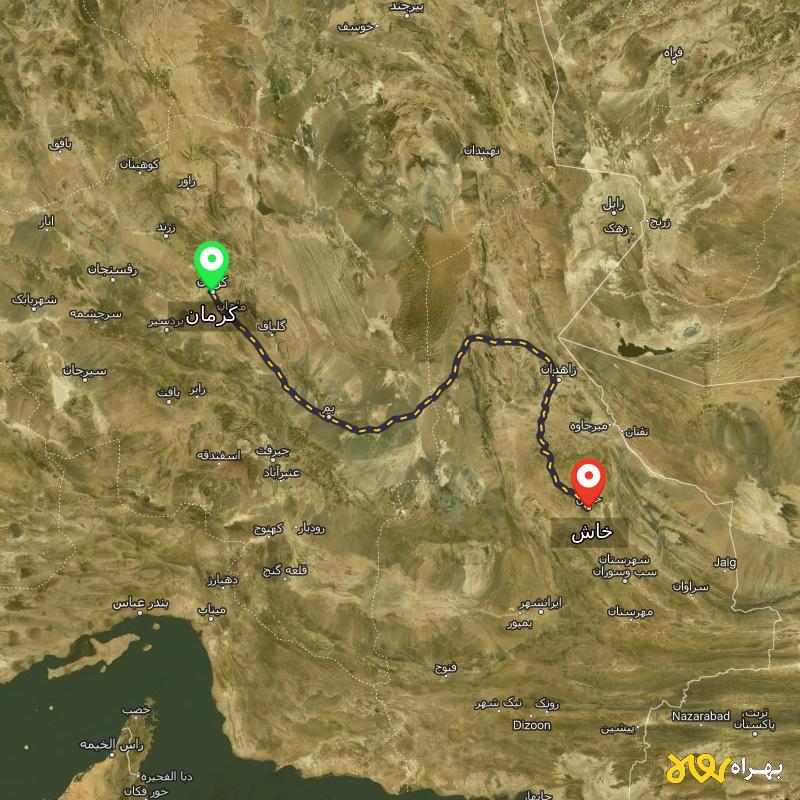 مسافت و فاصله خاش - سیستان و بلوچستان تا کرمان - اردیبهشت ۱۴۰۳