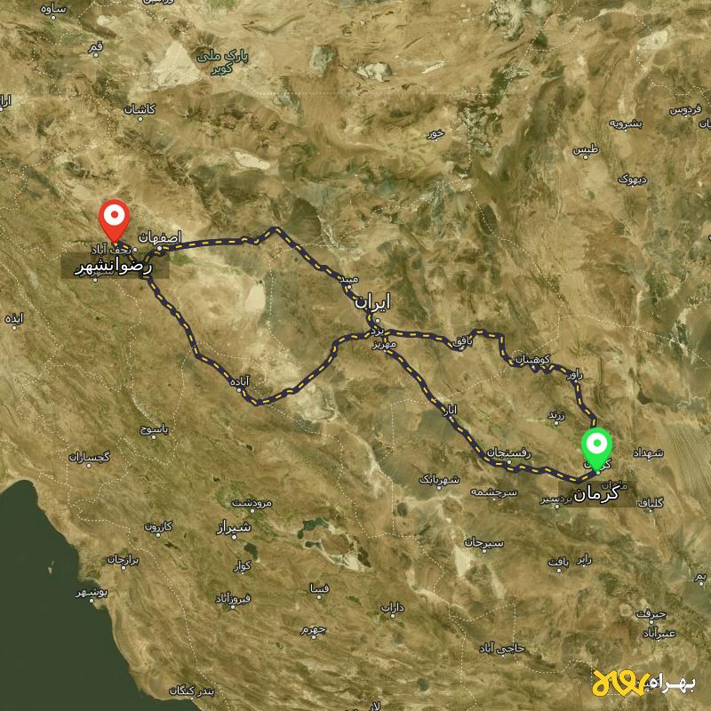 مسافت و فاصله رضوانشهر - اصفهان تا کرمان از ۳ مسیر - آذر ۱۴۰۳