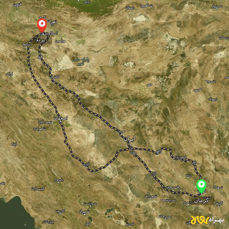 مسافت و فاصله پرند تا کرمان از ۳ مسیر - اردیبهشت ۱۴۰۳